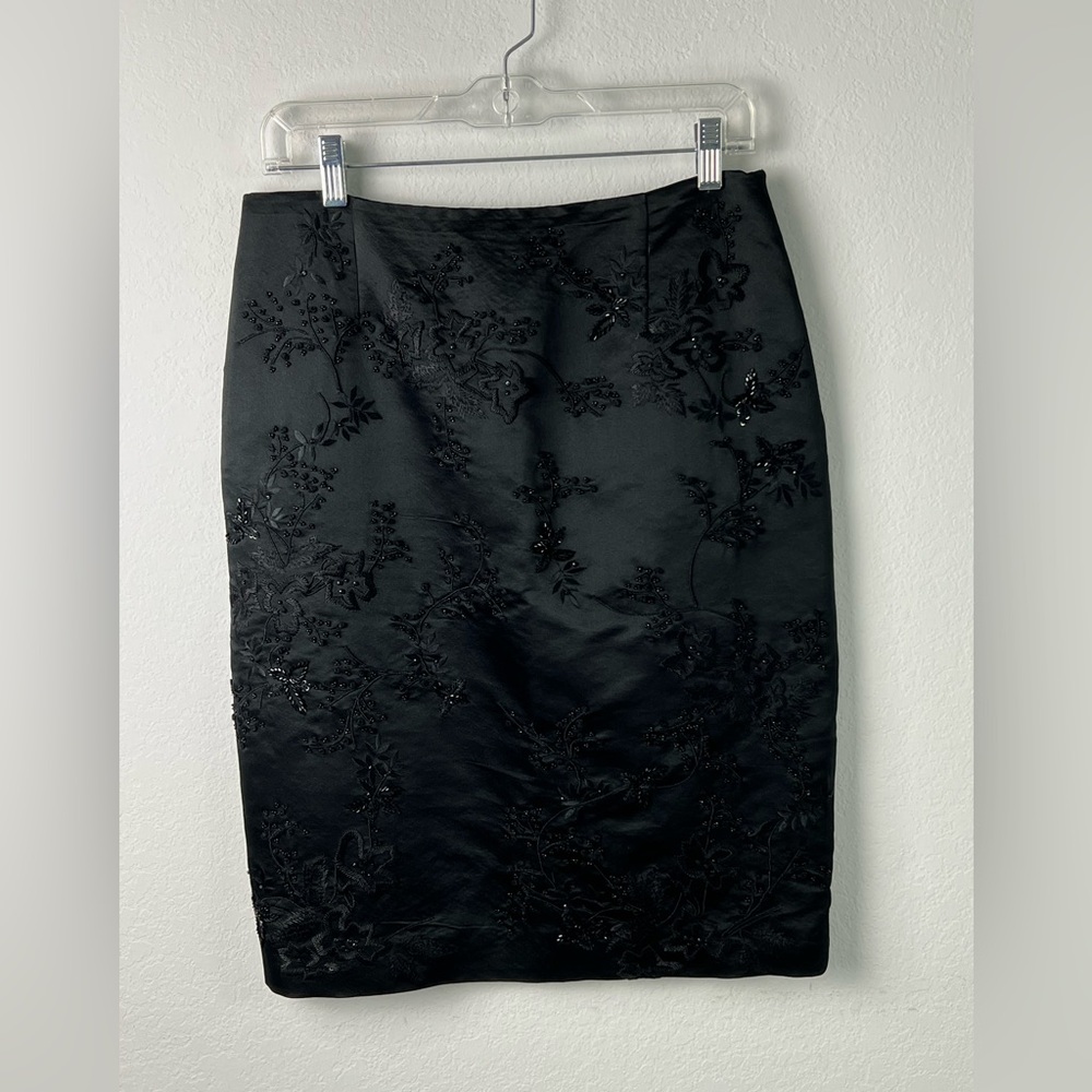 Etcetera Black Silk Beaded Embroidered Party Wedding Evening Pencil Skirt